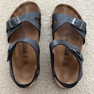 Birkenstock Rio Kids Black Leather Sandals Size EU 33 US 2-2.5